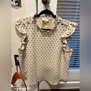 LOFT Cream and Black Ruffle Sleeve Blouse